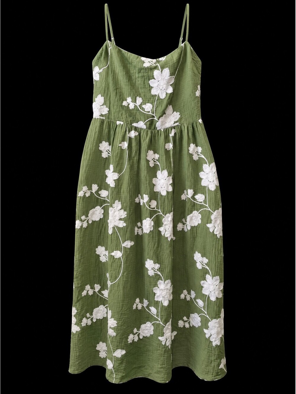 LUCYPARIS Green Floral Embroidered Midi Dress XL